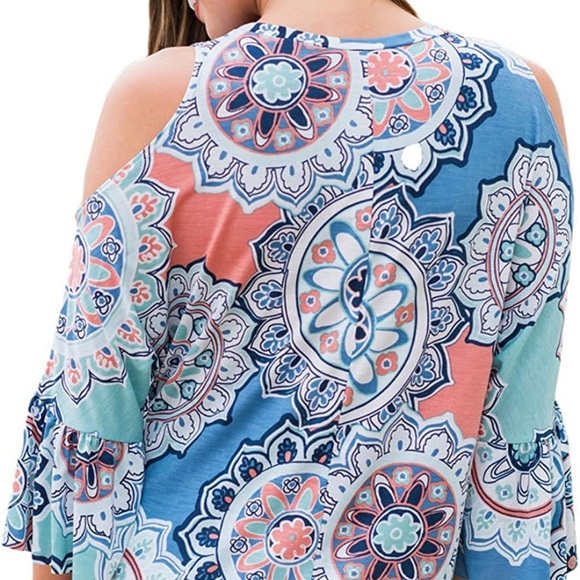 AlvaQ Women Summer Sexy V Neck Cold Shoulder Floral Top Size medium - Picture 7 of 7